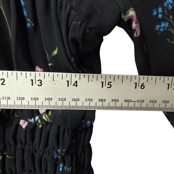 For Love & Lemons Black Floral Smocked Mini Dress Puff Sleeve Square Neck Small - Picture 11 of 11